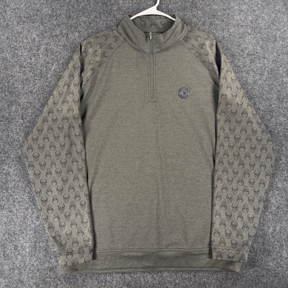 Peter Millar Skull Print Quarter Zip Men XL Gray Performance Trinity Golf Club